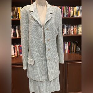 St John Collection Two Piece Knit Suit 14 Green